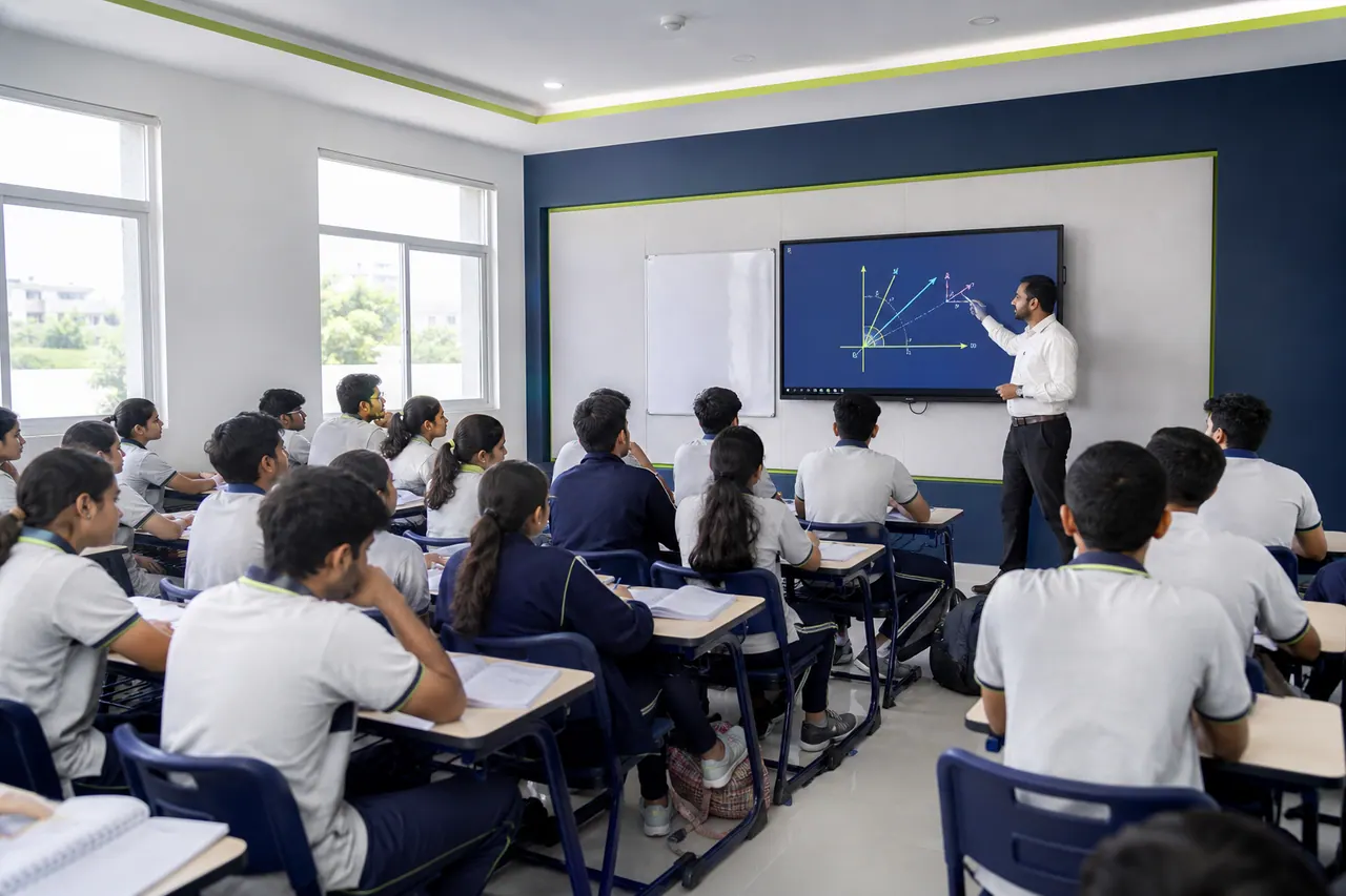 Illustration of a junior college classroom during a lesson