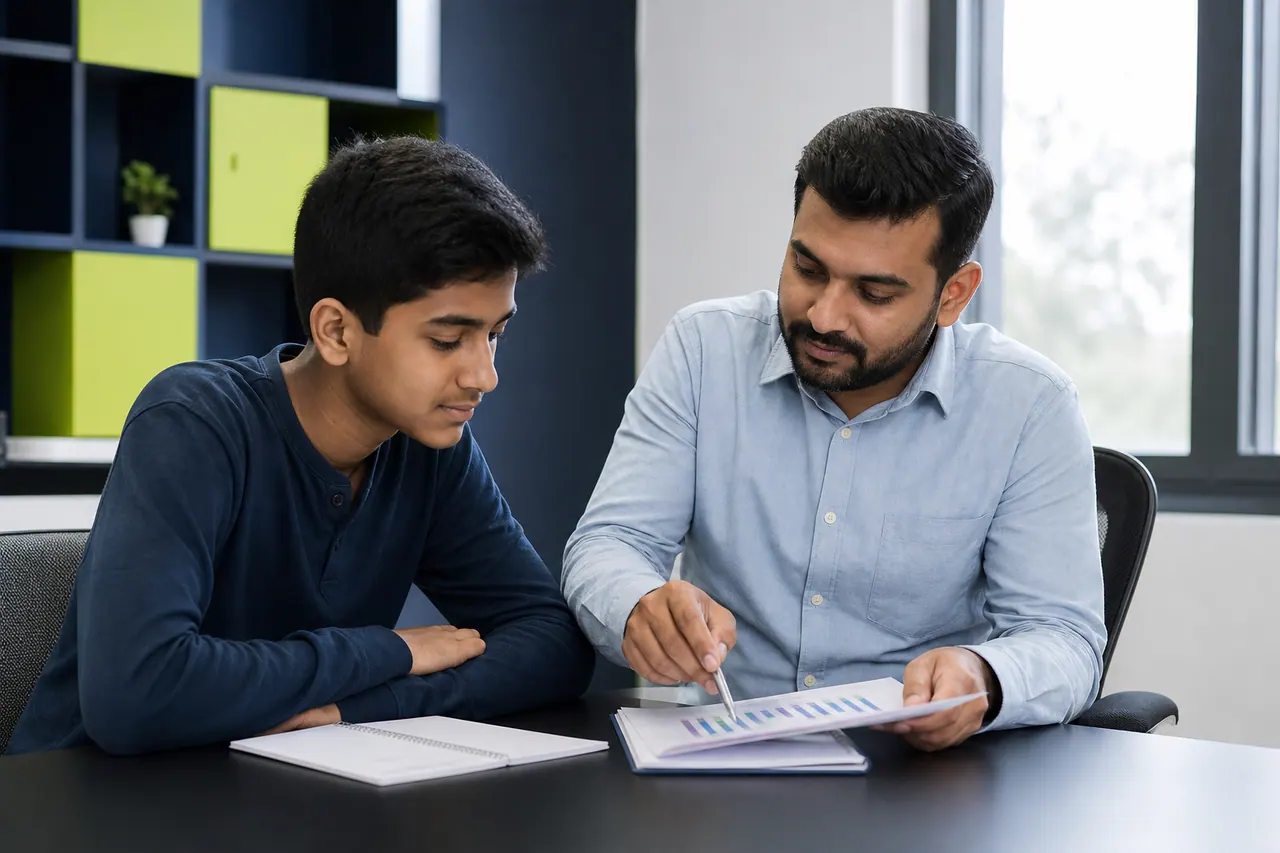 Student and mentor discussion at Rankridge for academic guidance and admissions questions